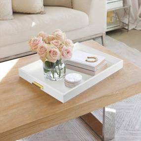 img 2 attached to Elegant White Faux Leather Serving Tray W/ Golden Handles - Extra Large For Coffee Table, Ottoman & Console Tables