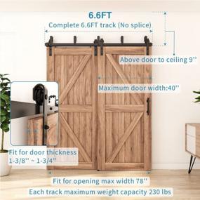 img 3 attached to Low Ceiling Wall Mount Double Track Bypass Barn Door Hardware Kit For Closet Double Wooden Doors - ZEKOO 4-16FT (6.6FT Bypass Kit)