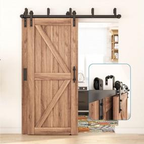 img 4 attached to Low Ceiling Wall Mount Double Track Bypass Barn Door Hardware Kit For Closet Double Wooden Doors - ZEKOO 4-16FT (6.6FT Bypass Kit)