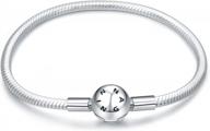 pandora charms 925 sterling silver signature snake chain bracelet with round clasp charm for women - birthday gift idea. logo