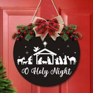 holy night nativity wreath for front door - rustic farmhouse christian decor with buffalo plaid - indoor/outdoor wall hanging for christmas & new year's eve - black mantel & porch decorations logo