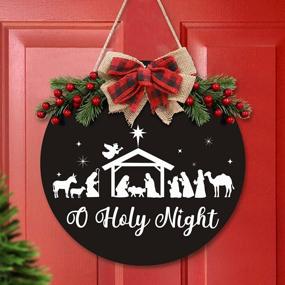 img 4 attached to Holy Night Nativity Wreath For Front Door - Rustic Farmhouse Christian Decor With Buffalo Plaid - Indoor/Outdoor Wall Hanging For Christmas & New Year'S Eve - Black Mantel & Porch Decorations