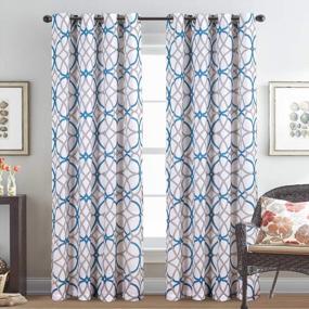 img 3 attached to H.VERSAILTEX Linen Curtains: Modern Geometric Teal/Taupe Print, 84 Inch Length 2 Panels Grommet Sheer Window Draps For Living Room Privacy