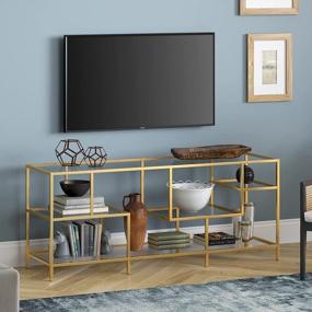 img 4 attached to Brass Deveraux TV Stand With Glass Shelves For 65" TVs