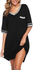 img 4 attached to Women'S Vlazom Short Sleeve Nightgowns, Novelty Soft Sleep Shirts V Neck Loose Pajama Sleepwear