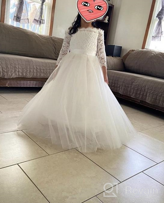 img 1 attached to Kids Lace Pageant Party Christmas Ball 👗 Gown Dress with Long Sleeves - Flower Girl Dress review by Crystal Garrett