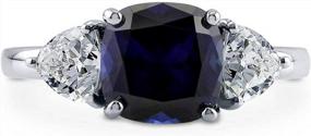 img 3 attached to Stunning BERRICLE Blue Sapphire 3-Stone Engagement Ring For Women - Simulated CZ Cubic Zirconia - Rhodium Plated, Sizes 4-10