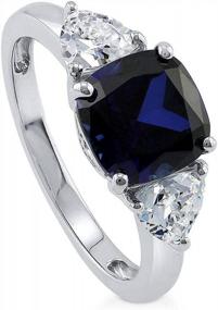 img 4 attached to Stunning BERRICLE Blue Sapphire 3-Stone Engagement Ring For Women - Simulated CZ Cubic Zirconia - Rhodium Plated, Sizes 4-10