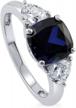 stunning berricle blue sapphire 3-stone engagement ring for women - simulated cz cubic zirconia - rhodium plated, sizes 4-10 logo