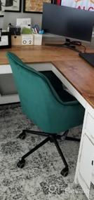 img 6 attached to Modern Home Office Desk Chair: 360° Swivel, Velvet Upholstery, Larger Wider Seat & Rolling Wheels. Adjustable Ergonomic Computer Chair With Arms - Padded Green
