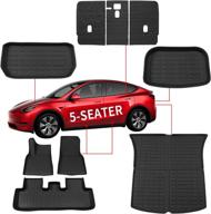 kingna fit tesla model y 2020 2021 2022 front trunk mat tpe rear storage mat all weather rubber rear seat back mats floor mats car cargo liner for tesla model y accessories(5-seater logo