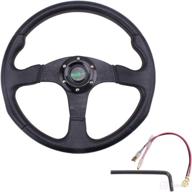 🏎️ universal racing steering wheel 13.8”/350mm 6 bolt grip - vinyl leather &amp; aluminum with horn button for car (black) - rastp logo