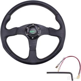 img 4 attached to 🏎️ Universal Racing Steering Wheel 13.8”/350mm 6 Bolt Grip - Vinyl Leather &amp; Aluminum with Horn Button for Car (Black) - RASTP