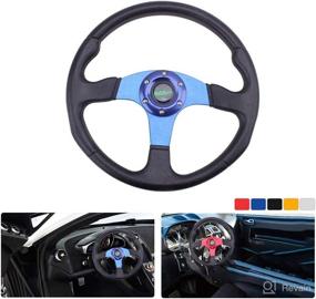 img 1 attached to 🏎️ Universal Racing Steering Wheel 13.8”/350mm 6 Bolt Grip - Vinyl Leather &amp; Aluminum with Horn Button for Car (Black) - RASTP