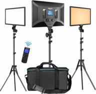 dazzne d50 led video lighting kit (3 packs) with wireless remote, 13.9" bi-color panel light stand, 45w 3000k-8000k cri>96 studio lights for video shooting live stream photography youtube logo