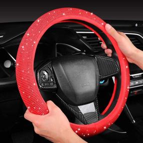 img 2 attached to 🔴 15-inch Standard Red Velvet Bling Steering Wheel Cover with Red Diamonds - Sparkling Glitter Rhinestone Car Wheel Cover, Full Coverage for Women's Fashion