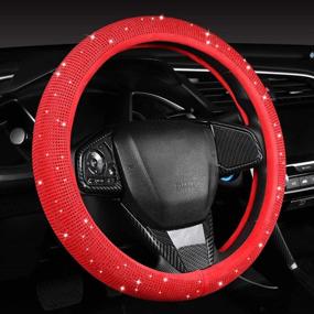 img 4 attached to 🔴 15-inch Standard Red Velvet Bling Steering Wheel Cover with Red Diamonds - Sparkling Glitter Rhinestone Car Wheel Cover, Full Coverage for Women's Fashion