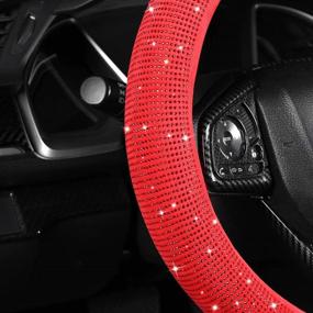 img 1 attached to 🔴 15-inch Standard Red Velvet Bling Steering Wheel Cover with Red Diamonds - Sparkling Glitter Rhinestone Car Wheel Cover, Full Coverage for Women's Fashion