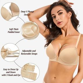 img 1 attached to Enhance Your Cleavage With YANDW'S Deep V Plunge Push Up Bra With Convertible Clear Straps And Padded Cups - Add 2 Cups For An Irresistible Look