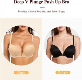 img 2 attached to Enhance Your Cleavage With YANDW'S Deep V Plunge Push Up Bra With Convertible Clear Straps And Padded Cups - Add 2 Cups For An Irresistible Look