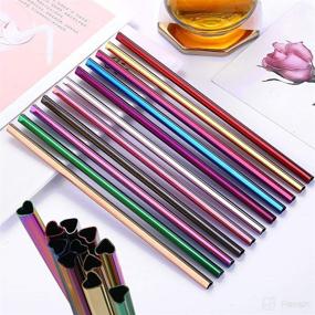 img 2 attached to Vilihkc Stainless Steel Straw Set – Heart-shaped Mouth Food Grade Reusable Metal Drinking Straws with Cleaning Brush for Smoothies, Milkshakes, Cocktails, and Hot Drinks (Random Color)