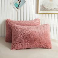 xege faux fur throw pillow cases, plush shaggy ultra soft pillow covers, fluffy crystal velvet decorative pillowcases, furry fuzzy pillow shams zipper closure, set of 2(standard, old pink) logo