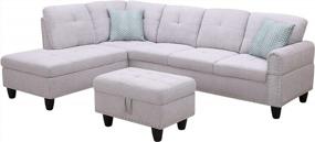 img 2 attached to Moxeay L-образный секционный диван с шезлонгом, пуфиком для хранения и подстаканниками, 3 места, мебель для гостиной