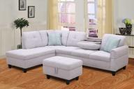 moxeay l-shaped sectional sofa with chaise, storage ottoman and cup holders, 3 seats living room furniture logo