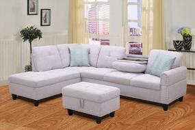 img 4 attached to Moxeay L-образный секционный диван с шезлонгом, пуфиком для хранения и подстаканниками, 3 места, мебель для гостиной
