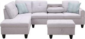 img 3 attached to Moxeay L-образный секционный диван с шезлонгом, пуфиком для хранения и подстаканниками, 3 места, мебель для гостиной