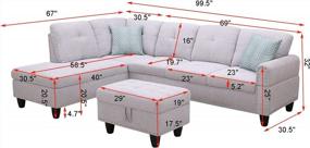 img 1 attached to Moxeay L-образный секционный диван с шезлонгом, пуфиком для хранения и подстаканниками, 3 места, мебель для гостиной