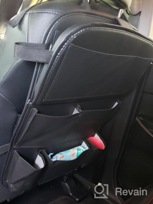 img 1 attached to Tsumbay Car Backseat Organizer - PU Leather With Tablet Holder, Foldable Table Tray, And 9 Storage Pockets review by Quvarious Morrow