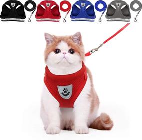 img 4 attached to 🐱 YujueShop Cat Harness and Leash Pet Vest Small Dog Harness Escape Proof Reflective Re-Adjustable Walking Soft Mesh with Pet Leash for Cats Puppies Pets, XS Size 21.8-30cm/8.6-11.8in, Red