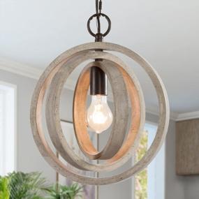 img 2 attached to Rotatable White Wooden Farmhouse Chandelier For Dining Room And Kitchen Island Pendant Lighting - 12"" Orb Hanging Light Fixture By LALUZ