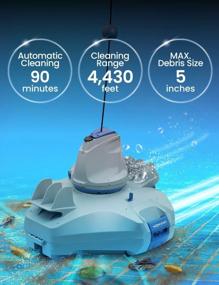 img 3 attached to KOKIDO Cordless Robotic Pool Cleaner, Automatic Pool Vacuum For Flat Above Ground And Inground Pools Up To 30 Feet. Catch Sand & <5” Leaves, Waterline Retrieval Kit, Last 90 Mins, XTROJET 320
