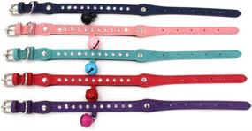 img 2 attached to Navy PU Leather Dog Collar With Rhinestone Deco, Safety Bell And Seatbelt For XS Puppies By Tangpan