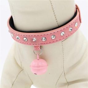 img 3 attached to Navy PU Leather Dog Collar With Rhinestone Deco, Safety Bell And Seatbelt For XS Puppies By Tangpan
