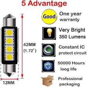 img 3 attached to Botepon LED Festoon Bulbs - 4 Pack, 42Mm 5050 3SMD, Canbus Error-Free, Blue Light For Car Interior Dome/Map/Trunk/License Plate, Compatible With 211-2, 212-2, And 578 Bulbs