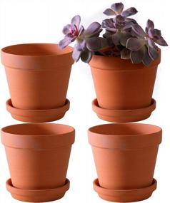 img 4 attached to Large Terra Cotta Pots With Saucer- 4-Pack Large 6.3'' Orchid Pots With Holes,Clay Ceramic Flower Pot Planters With Tray For Indoor, Outdoor Plant, Succulent Display
