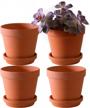 large terra cotta pots with saucer- 4-pack large 6.3'' orchid pots with holes,clay ceramic flower pot planters with tray for indoor, outdoor plant, succulent display logo