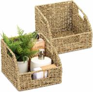 sorbus woven wicker baskets - waterproof seagrass material & built-in handles - display bins for bathroom, entryway, pantry & closet (2 pack) logo