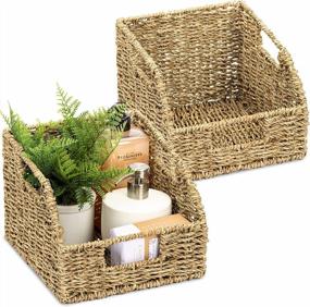 img 4 attached to Sorbus Woven Wicker Baskets - Waterproof Seagrass Material & Built-In Handles - Display Bins For Bathroom, Entryway, Pantry & Closet (2 Pack)