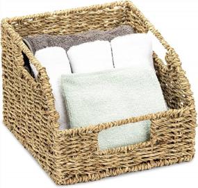 img 1 attached to Sorbus Woven Wicker Baskets - Waterproof Seagrass Material & Built-In Handles - Display Bins For Bathroom, Entryway, Pantry & Closet (2 Pack)