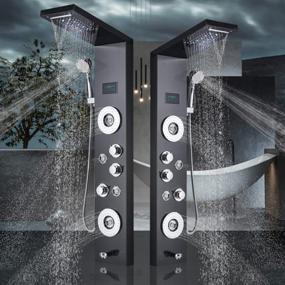 img 4 attached to Rozin Wall Mounted Stainless Steel Shower Panel Tower System Black LED Rainfall Waterfall Shower Head + Handheld Sprayer + Rain Massage Body Jets + Tub Spout