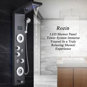 img 2 attached to Rozin Wall Mounted Stainless Steel Shower Panel Tower System Black LED Rainfall Waterfall Shower Head + Handheld Sprayer + Rain Massage Body Jets + Tub Spout
