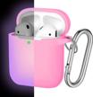 protect your airpods in style with hamile silicone case: compatible with airpods 1 & 2, led visible, and comes with keychain - rose-nightglow purple logo
