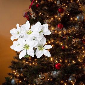 img 2 attached to 4 Pcs White Artificial Poinsettia Bouquet, 7 Stems Each | Fake Poinsettias Flowers For Christmas Tree Home Garden Decor | Xmas Decoration Silk Bouquets
