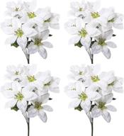 4 pcs white artificial poinsettia bouquet, 7 stems each | fake poinsettias flowers for christmas tree home garden decor | xmas decoration silk bouquets logo