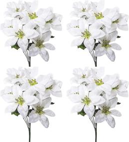img 4 attached to 4 Pcs White Artificial Poinsettia Bouquet, 7 Stems Each | Fake Poinsettias Flowers For Christmas Tree Home Garden Decor | Xmas Decoration Silk Bouquets