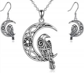 img 4 attached to Sterling Silver Raven Jewelry Set With Viking And Celtic Knot Designs - Perfect Halloween Gift For Women And Girls